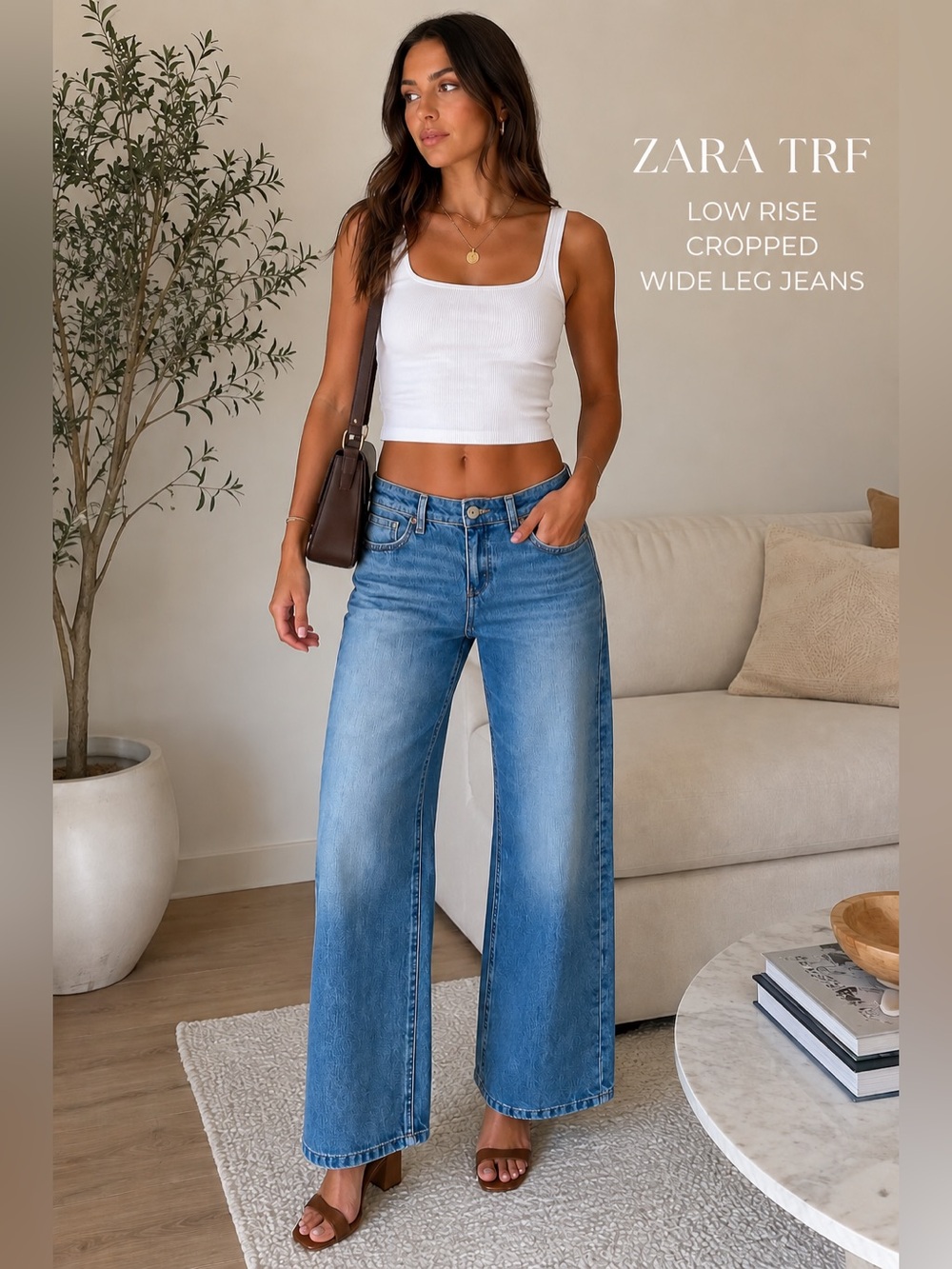 Zara Low Rise Wide Leg Cropped Jeans NWT Women’s US 6 26 Waist Medium Wash